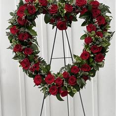 Red Heart Funeral Spray